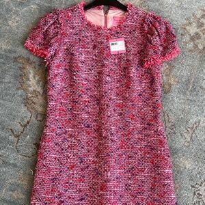 Kate Spade Plaid Tweed Dress Flutter sleeves Reddish Pink Sz 8